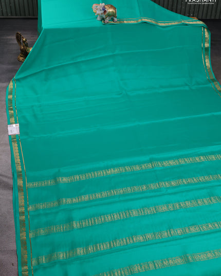 Pure mysore silk saree teal green with plain body and zari woven border