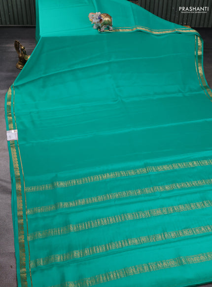 Pure mysore silk saree teal green with plain body and zari woven border
