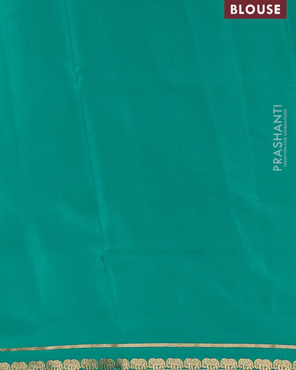 Pure mysore silk saree teal green with plain body and zari woven border