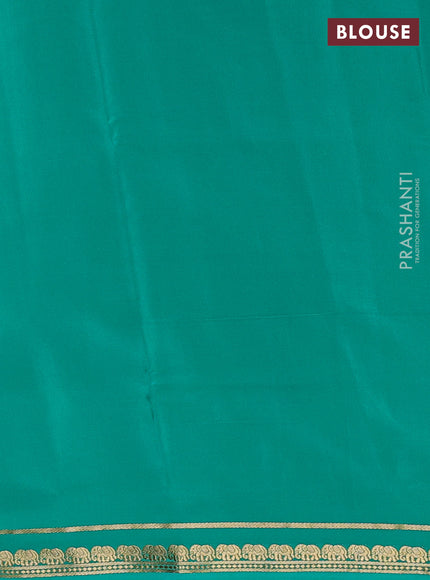 Pure mysore silk saree teal green with plain body and zari woven border