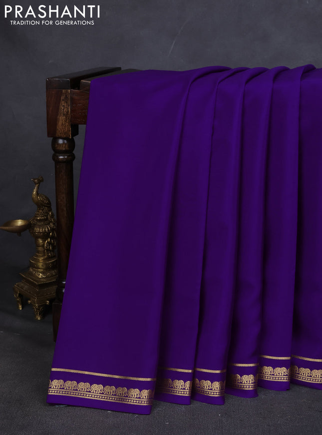 Pure mysore silk saree violet with plain body and zari woven border