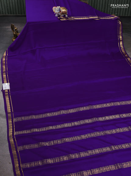 Pure mysore silk saree violet with plain body and zari woven border