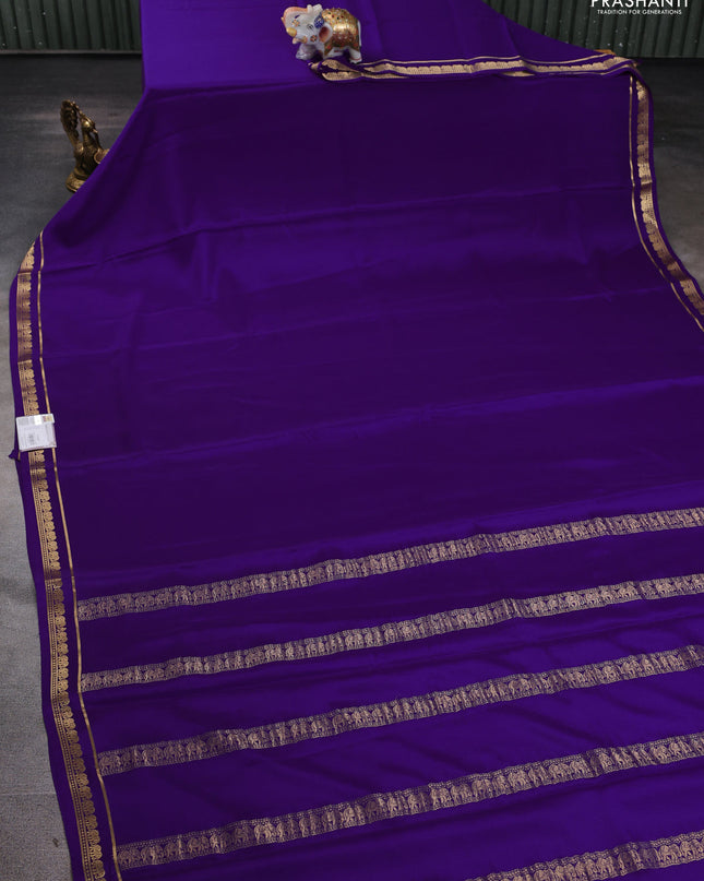Pure mysore silk saree violet with plain body and zari woven border