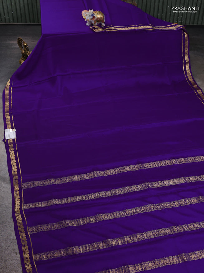 Pure mysore silk saree violet with plain body and zari woven border