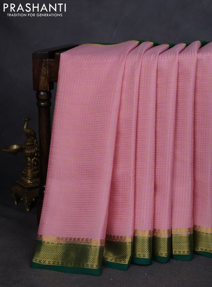 Pure mysore silk saree light pink and green with allover zari checks and zari woven border