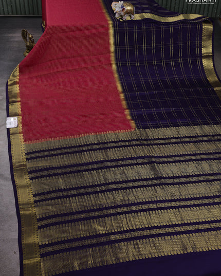 Pure mysore silk saree pink and dark blue with allover zari checks and zari woven border