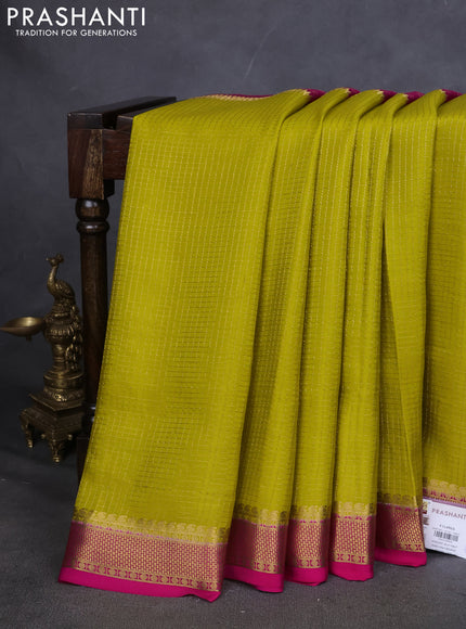 Pure mysore silk saree lime yellow and pink with allover zari checks and zari woven border