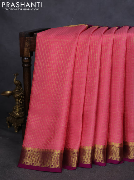 Pure mysore silk saree peach pink and purple with allover zari checks and zari woven border