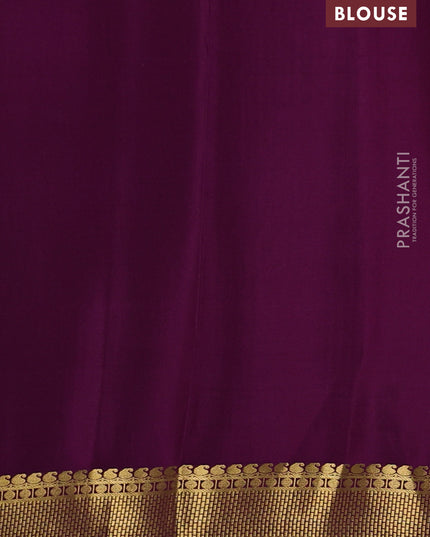 Pure mysore silk saree mild peach and purple with allover zari checks and zari woven border
