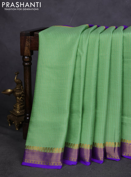 Pure mysore silk saree royal blue and teal with allover zari checks and zari woven border