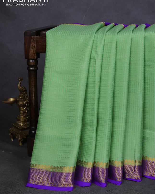 Pure mysore silk saree royal blue with allover zari checks and zari woven border
