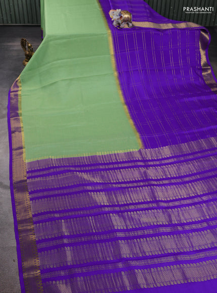 Pure mysore silk saree royal blue and teal with allover zari checks and zari woven border