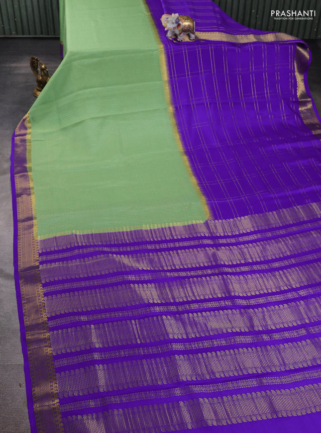 Pure mysore silk saree royal blue and teal with allover zari checks and zari woven border