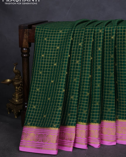 Pure mysore silk saree green and light pink with allover zari checks & buttas and zari woven border