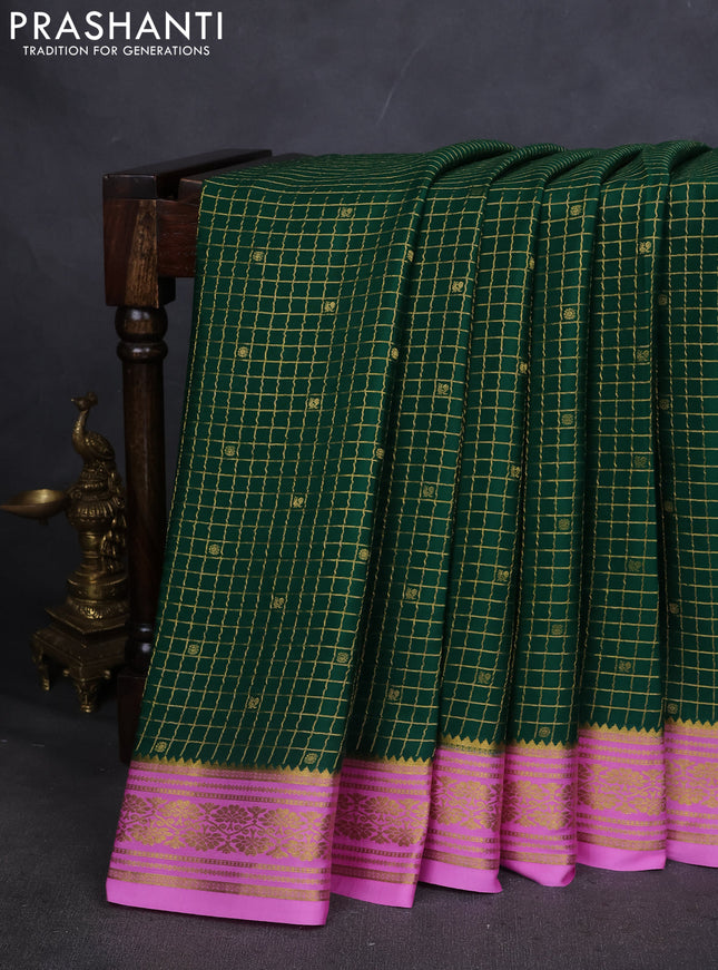 Pure mysore silk saree green and light pink with allover zari checks & buttas and zari woven border