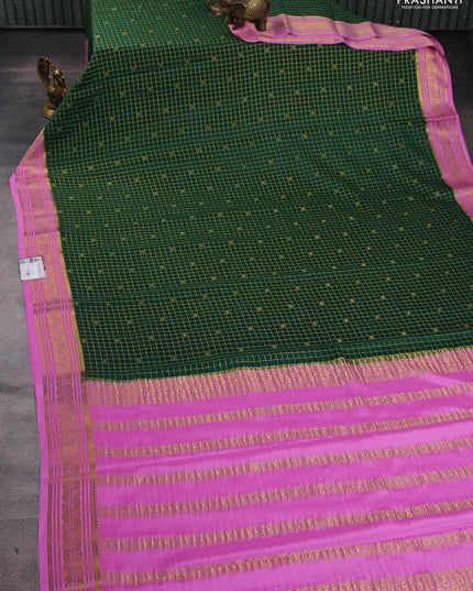 Pure mysore silk saree green and light pink with allover zari checks & buttas and zari woven border