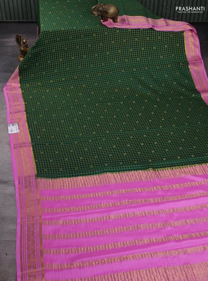 Pure mysore silk saree green and light pink with allover zari checks & buttas and zari woven border