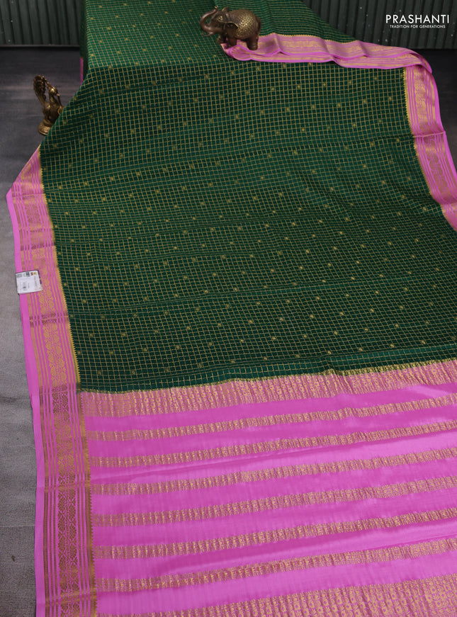 Pure mysore silk saree green and light pink with allover zari checks & buttas and zari woven border