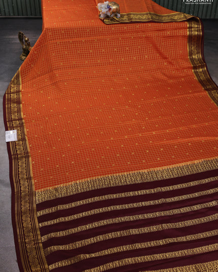 Pure mysore silk saree rustic orange and maroon with allover zari checks & buttas and zari woven border