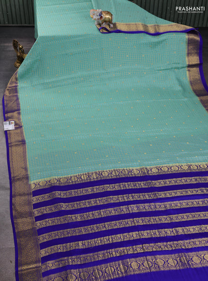Pure mysore silk saree teal shade and blue with allover zari checks & buttas and zari woven border