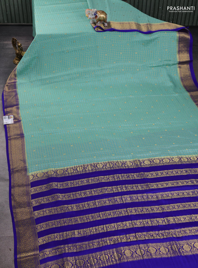 Pure mysore silk saree teal shade and blue with allover zari checks & buttas and zari woven border