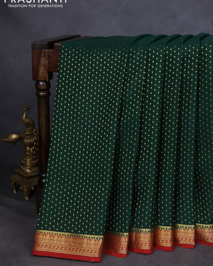 Pure mysore silk saree green and red with allover zari woven butta weaves and zari woven border