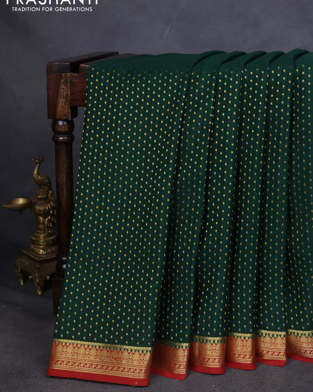 Pure mysore silk saree green and red with allover zari woven butta weaves and zari woven border