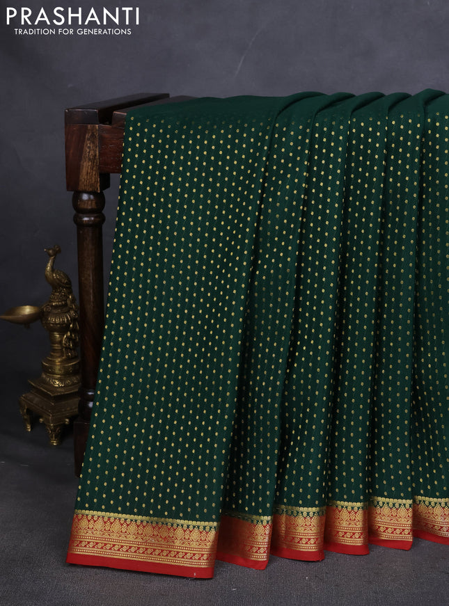 Pure mysore silk saree green and red with allover zari woven butta weaves and zari woven border