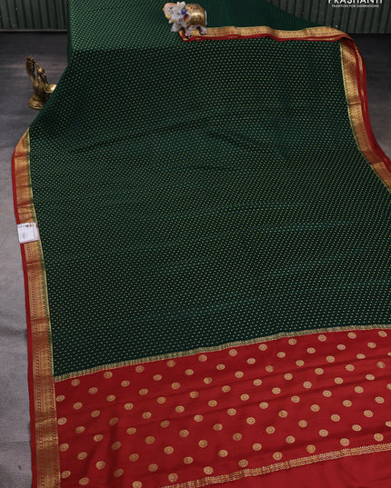 Pure mysore silk saree green and red with allover zari woven butta weaves and zari woven border