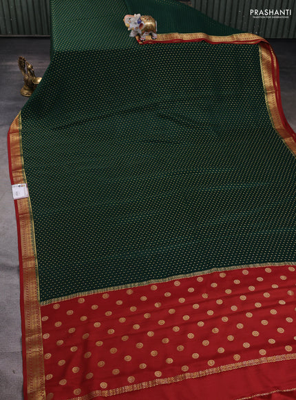 Pure mysore silk saree green and red with allover zari woven butta weaves and zari woven border