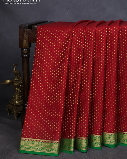 Pure mysore silk saree red and green with allover zari woven butta weaves and zari woven border