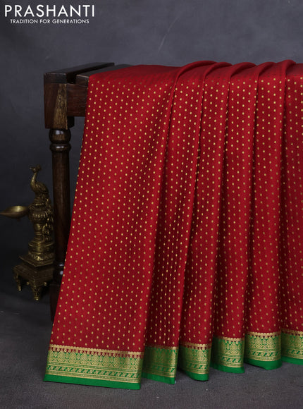 Pure mysore silk saree red and green with allover zari woven butta weaves and zari woven border