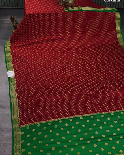 Pure mysore silk saree red and green with allover zari woven butta weaves and zari woven border