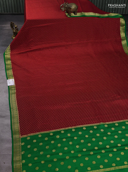 Pure mysore silk saree red and green with allover zari woven butta weaves and zari woven border