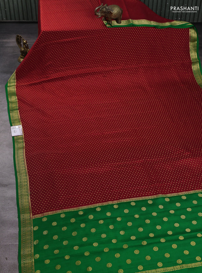 Pure mysore silk saree red and green with allover zari woven butta weaves and zari woven border