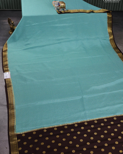 Pure mysore silk saree pastel blue and brown with allover zari woven butta weaves and zari woven border