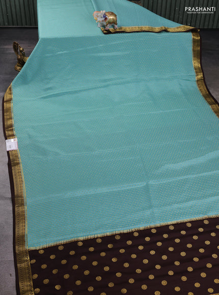 Pure mysore silk saree pastel blue and brown with allover zari woven butta weaves and zari woven border