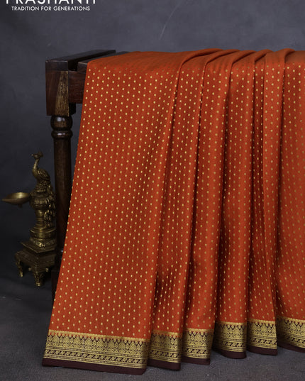 Pure mysore silk saree rustic orange and purple with allover zari woven butta weaves and zari woven border