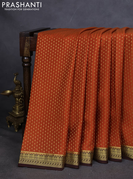 Pure mysore silk saree rustic orange and purple with allover zari woven butta weaves and zari woven border