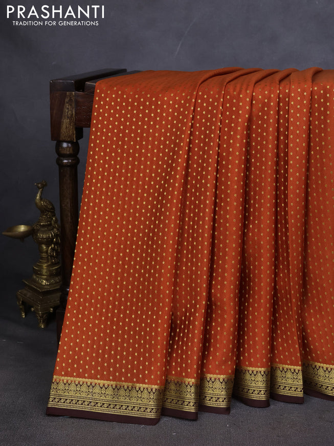 Pure mysore silk saree rustic orange and purple with allover zari woven butta weaves and zari woven border