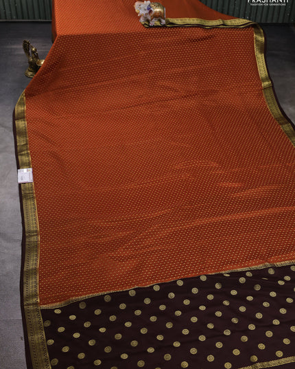 Pure mysore silk saree rustic orange and purple with allover zari woven butta weaves and zari woven border