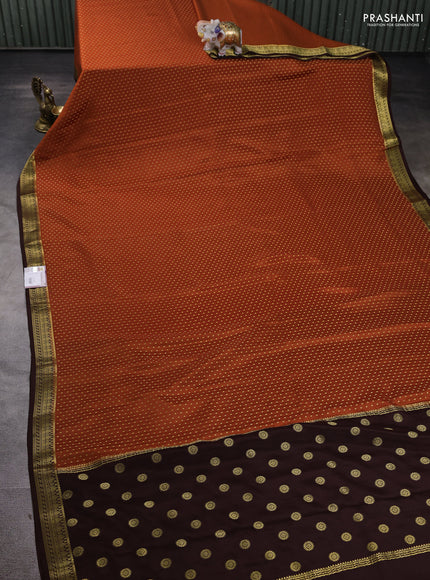 Pure mysore silk saree rustic orange and purple with allover zari woven butta weaves and zari woven border