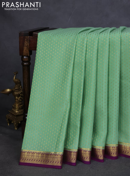 Pure mysore silk saree pastel green and purple with allover zari woven butta weaves and zari woven border