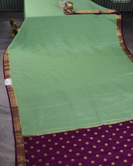Pure mysore silk saree pastel green and purple with allover zari woven butta weaves and zari woven border