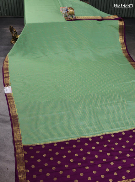 Pure mysore silk saree pastel green and purple with allover zari woven butta weaves and zari woven border
