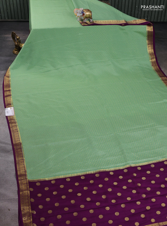 Pure mysore silk saree pastel green and purple with allover zari woven butta weaves and zari woven border