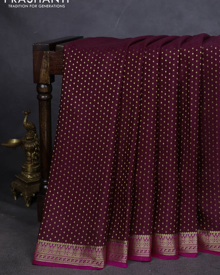 Pure mysore silk saree deep purple and pink with allover zari woven butta weaves and zari woven border