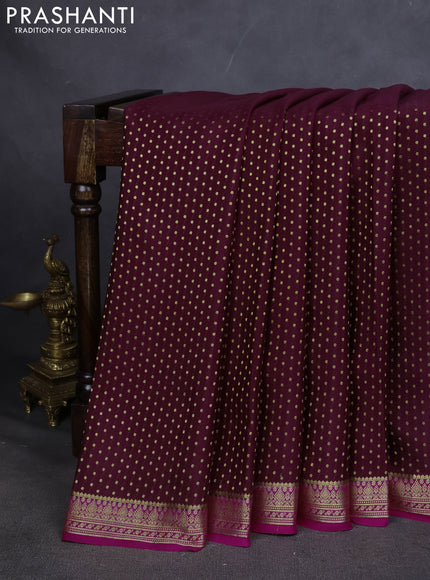 Pure mysore silk saree deep purple and pink with allover zari woven butta weaves and zari woven border