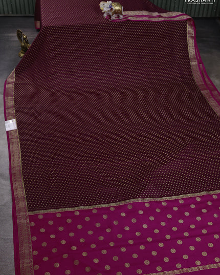 Pure mysore silk saree deep purple and pink with allover zari woven butta weaves and zari woven border