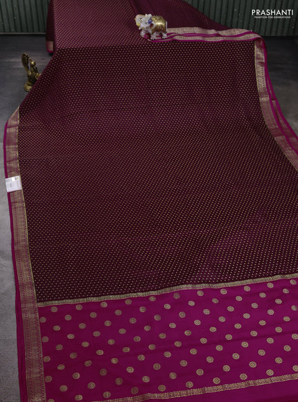 Pure mysore silk saree deep purple and pink with allover zari woven butta weaves and zari woven border